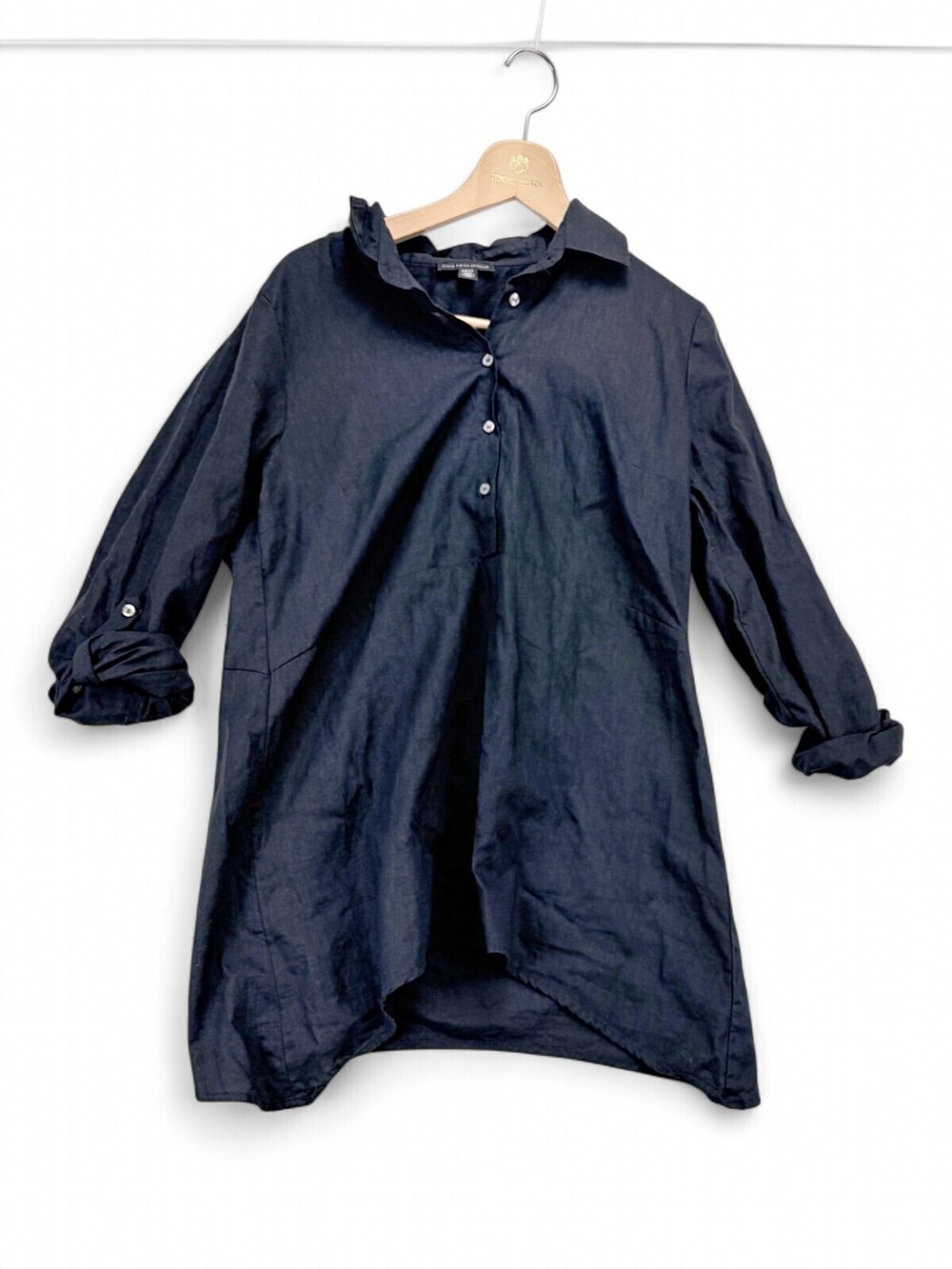 Saks Fifth Avenue Black Cotton-Linen Button-Down Tunic S